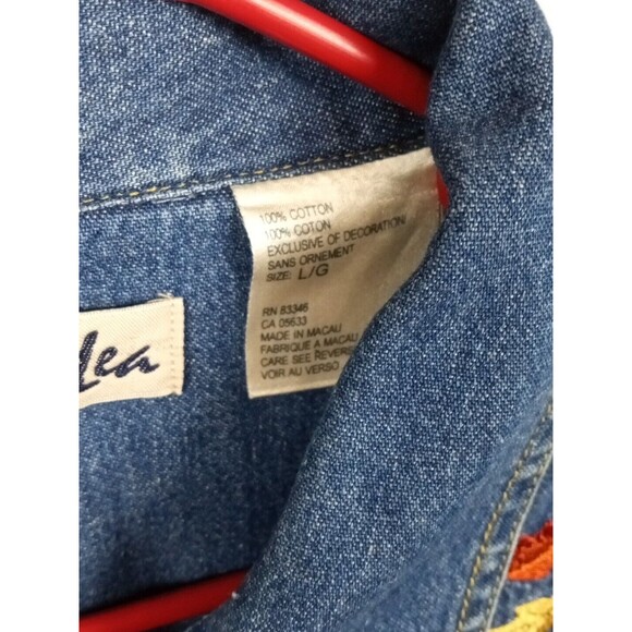 Vintage Timberlea Blue Denim Button Up Shirt Jacket Embroidered Leafs SIZE L/G - Picture 8 of 12